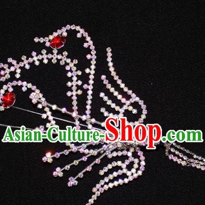 Traditional China Beijing Opera Young Lady Hair Accessories Tassel Step Shake, Ancient Chinese Peking Opera Hua Tan Headwear Diva Colorful Crystal Empress Phoenix Hairpins