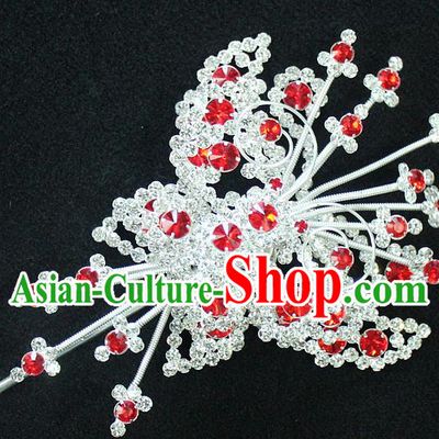 Traditional China Beijing Opera Young Lady Hair Accessories Tassel Step Shake, Ancient Chinese Peking Opera Hua Tan Headwear Diva Red Crystal Empress Butterfly Hairpins
