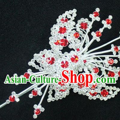 Traditional China Beijing Opera Young Lady Hair Accessories, Ancient Chinese Peking Opera Hua Tan Headwear Diva Crystal Empress Butterfly Hairpins Head-ornaments