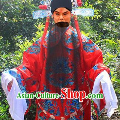 Traditional China Beijing Opera Costume Emperor Son-in-law Embroidered Robe and Headwear Complete Set, Ancient Chinese Peking Opera General Red Gwanbok Clothing