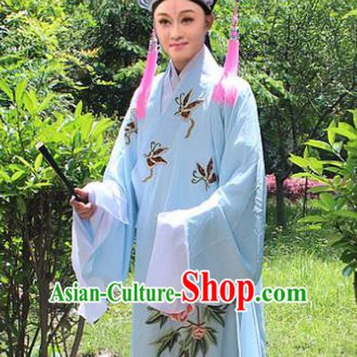 Traditional China Beijing Opera Young Men Costume and Hat, Ancient Chinese Peking Opera Niche Embroidery Blue Clothing