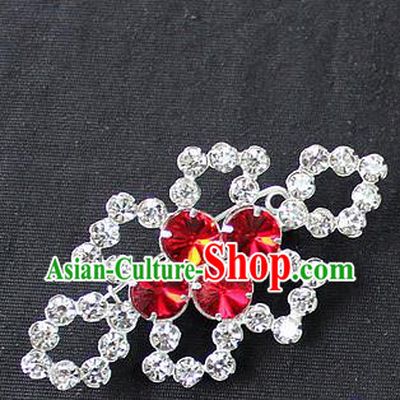 Traditional China Beijing Opera Young Lady Jewelry Accessories Collar Brooch, Ancient Chinese Peking Opera Hua Tan Diva Red Crystal Breastpin