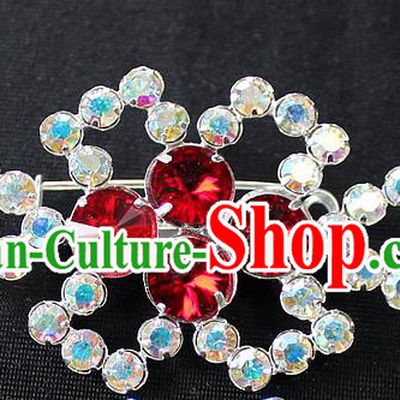 Traditional China Beijing Opera Young Lady Jewelry Accessories Collar Brooch, Ancient Chinese Peking Opera Hua Tan Diva Red Colorful Crystal Breastpin