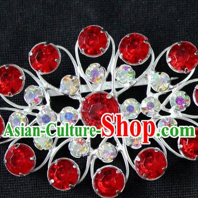 Traditional China Beijing Opera Young Lady Jewelry Accessories Red Crystal Collar Brooch, Ancient Chinese Peking Opera Hua Tan Diva Blue Colorful Breastpin