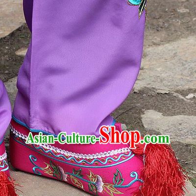 Traditional China Beijing Opera Hua Tan Embroidered Shoes, Ancient Chinese Peking Opera Young Lady Diva Princess Rosy Blood Stained Shoes