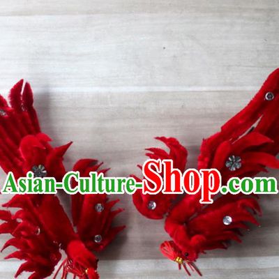 Traditional China Beijing Opera Young Lady Hair Accessories Red Lint Phoenix Step Shake, Ancient Chinese Peking Opera Hua Tan Headwear Diva Hairpins