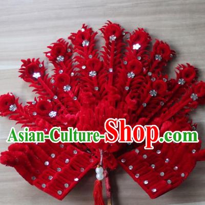 Traditional China Beijing Opera Young Lady Hair Accessories Red Lint Phoenix Tassel Step Shake, Ancient Chinese Peking Opera Hua Tan Headwear Diva Hairpins