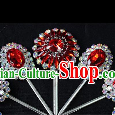 Traditional China Beijing Opera Young Lady Hair Accessories, Ancient Chinese Peking Opera Hua Tan Headwear Diva Red Crystal Hairpins