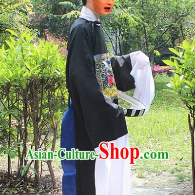 Traditional China Beijing Opera Niche Costume Lang Scholar Black Embroidered Robe and Headwear, Ancient Chinese Peking Opera Embroidery Magistrate Gwanbok Clothing