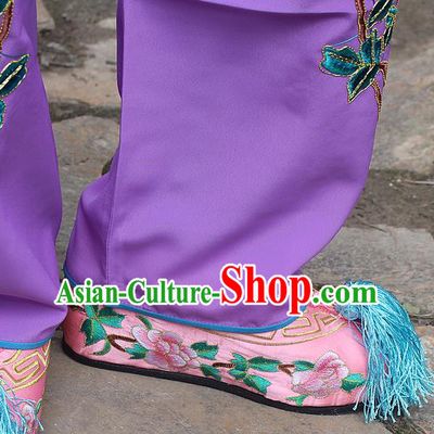 Traditional China Beijing Opera Hua Tan Embroidered Pink Shoes, Ancient Chinese Peking Opera Young Lady Diva Princess Embroidery Blood Stained Shoes