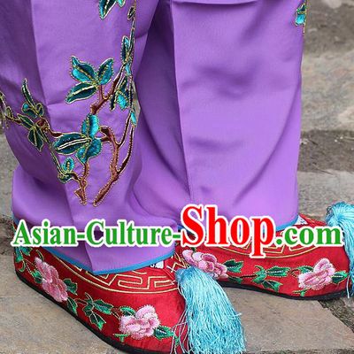Traditional China Beijing Opera Hua Tan Embroidered Red Shoes, Ancient Chinese Peking Opera Young Lady Diva Princess Embroidery Blood Stained Shoes