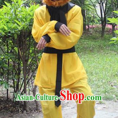 Traditional China Beijing Opera Costume Handsome Monkey King Takefu Embroidered Yellow Uniform, Ancient Chinese Peking Opera Embroidery Warrior Clothing