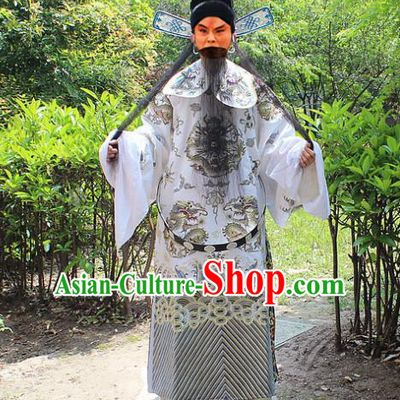 Traditional China Beijing Opera Old Men Costume General Embroidered Robe and Hat, Ancient Chinese Peking Opera Embroidery Gwanbok Clothing