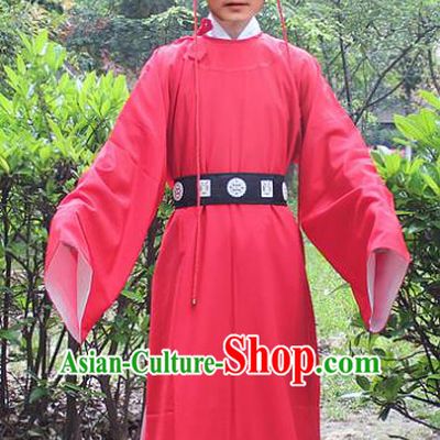 Traditional China Beijing Opera Niche Costume Zhan Zhao Imperial Bodyguard Robe and Headwear, Ancient Chinese Peking Opera Embroidery Red Gwanbok Clothing