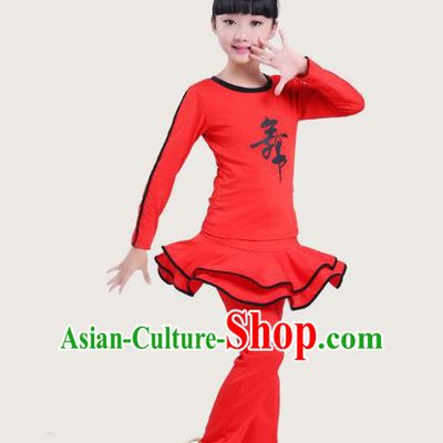 Top Grade Chinese Compere Professional Performance Catwalks Costume, Children Latin Dance Red Uniform Modern Dance Dress for Girls Kids