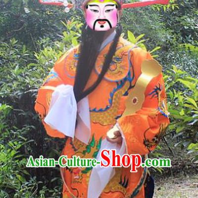 Traditional China Beijing Opera Costume God of Wealth Embroidered Robe and Headwear Complete Set, Ancient Chinese Peking Opera Gwanbok Clothing