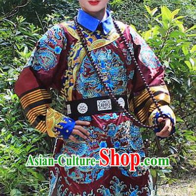 Traditional China Beijing Opera Niche Costume Qing Dynasty Eunuch Embroidered Robe and Hat, Ancient Chinese Peking Opera Manchu Royal Highness Embroidery Purple Gwanbok Clothing