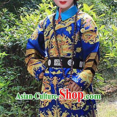 Traditional China Beijing Opera Niche Costume Qing Dynasty Eunuch Embroidered Robe and Hat, Ancient Chinese Peking Opera Manchu Royal Highness Embroidery Gwanbok Clothing