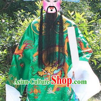 Traditional China Beijing Opera Costume Bao Zheng Embroidered Robe and Headwear, Ancient Chinese Peking Opera Embroidery Green Gwanbok Clothing