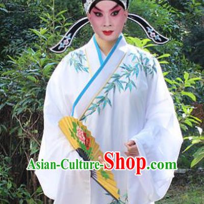 Traditional China Beijing Opera Niche Costume Lang Scholar White Embroidered Robe and Headwear, Ancient Chinese Peking Opera Embroidery Gwanbok Clothing