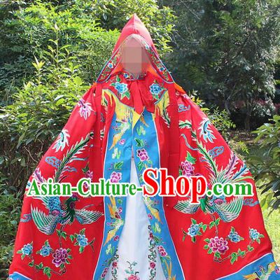 Traditional China Beijing Opera Young Lady Costume Diva Embroidered Red Cloak, Ancient Chinese Peking Opera Hua Tan Embroidery Cape Clothing