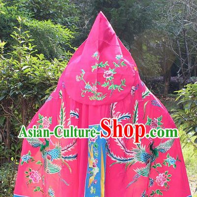 Traditional China Beijing Opera Young Lady Costume Diva Embroidered Phoenix Peach Pink Cloak, Ancient Chinese Peking Opera Hua Tan Embroidery Cape Clothing