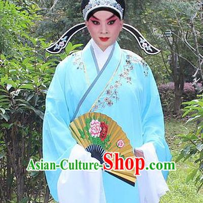 Traditional China Beijing Opera Niche Costume Lang Scholar Embroidered Robe and Headwear, Ancient Chinese Peking Opera Embroidery Blue Gwanbok Clothing