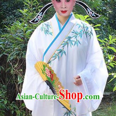 Traditional China Beijing Opera Niche Costume Scholar Embroidered Robe and Headwear, Ancient Chinese Peking Opera Embroidery White Xiucai Gwanbok Clothing