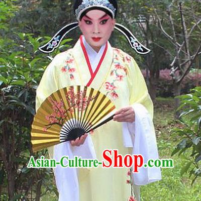 Traditional China Beijing Opera Niche Costume Scholar Embroidered Robe and Headwear, Ancient Chinese Peking Opera Embroidery Yellow Xiucai Gwanbok Clothing