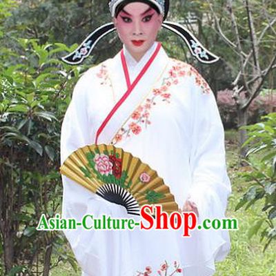 Traditional China Beijing Opera Niche Costume Scholar Embroidered Robe and Headwear, Ancient Chinese Peking Opera Embroidery White Xiucai Gwanbok Clothing