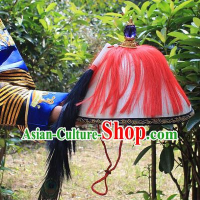 Traditional China Beijing Opera Officer Minister Hat, Ancient Chinese Peking Opera Qing Dynasty Manchu Eunuch Headwear Flowers Ling