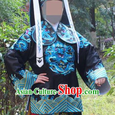 Traditional China Beijing Opera Takefu Costume Imperial Bodyguard Black Embroidered Robe and Hat, Ancient Chinese Peking Opera Embroidery Gwanbok Clothing