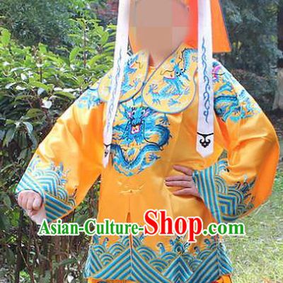 Traditional China Beijing Opera Takefu Costume Imperial Bodyguard Yellow Embroidered Robe and Hat, Ancient Chinese Peking Opera Embroidery Gwanbok Clothing