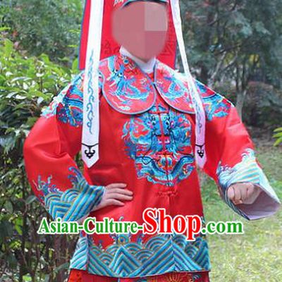 Traditional China Beijing Opera Takefu Costume Imperial Bodyguard Red Embroidered Robe and Hat, Ancient Chinese Peking Opera Embroidery Gwanbok Clothing