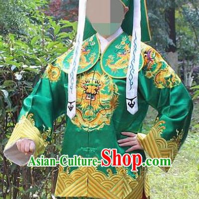 Traditional China Beijing Opera Takefu Costume Imperial Bodyguard Green Embroidered Robe and Hat, Ancient Chinese Peking Opera Embroidery Gwanbok Clothing