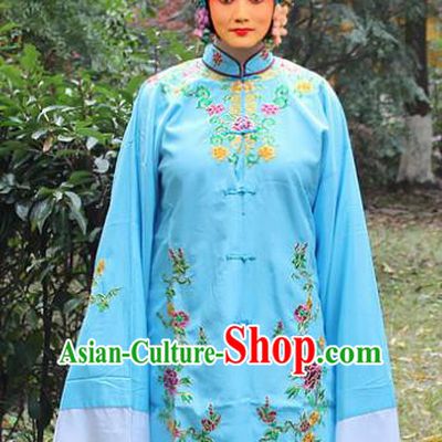 Traditional China Beijing Opera Young Lady Hua Tan Costume Blue Embroidered Cape, Ancient Chinese Peking Opera Female Diva Embroidery Dress Clothing