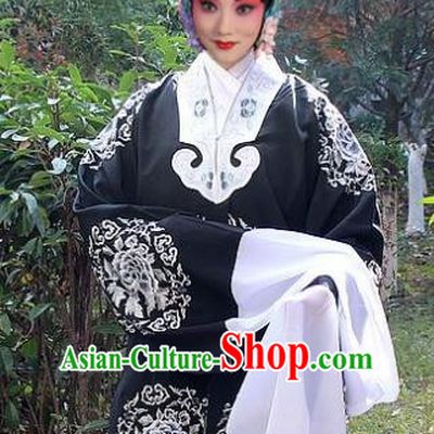 Traditional China Beijing Opera Old Lady Pantaloon Costume Black Embroidered Cape, Ancient Chinese Peking Opera Female Embroidery Dress Clothing