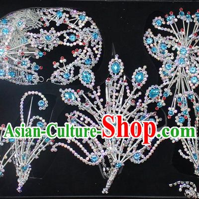 Traditional China Beijing Opera Young Lady Hair Accessories Head-ornaments Complete Set, Ancient Chinese Peking Opera Hua Tan Headwear Diva Crystal Headpiece