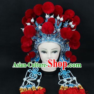 Traditional China Beijing Opera Swordplay Hair Accessories Red Venonat Hat, Ancient Chinese Peking Opera Blues Headwear Phoenix Coronet