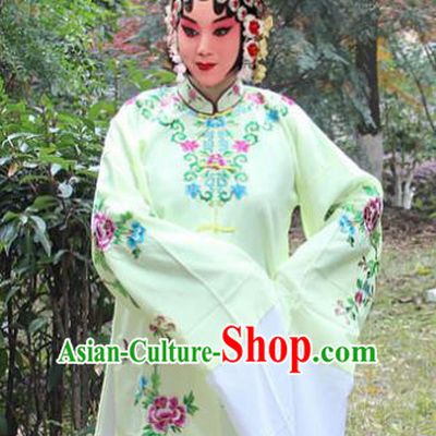 Traditional China Beijing Opera Young Lady Hua Tan Costume Green Embroidered Shawl, Ancient Chinese Peking Opera Female Diva Embroidery Dress Clothing