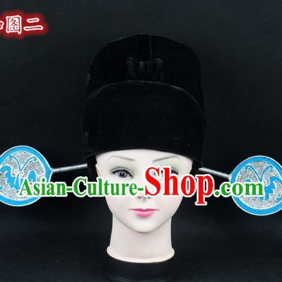 Traditional China Beijing Opera Young Men Hair Accessories Pierrot Hat, Ancient Chinese Peking Opera Magistrates Black Gauze Cap