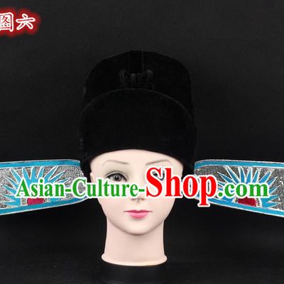 Traditional China Beijing Opera Young Men Hair Accessories Lang Scholar Hat, Ancient Chinese Peking Opera Magistrates Black Gauze Cap