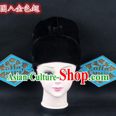 Traditional China Beijing Opera Young Men Hair Accessories Pierrot Hat, Ancient Chinese Peking Opera Lang Scholar Black Gauze Cap