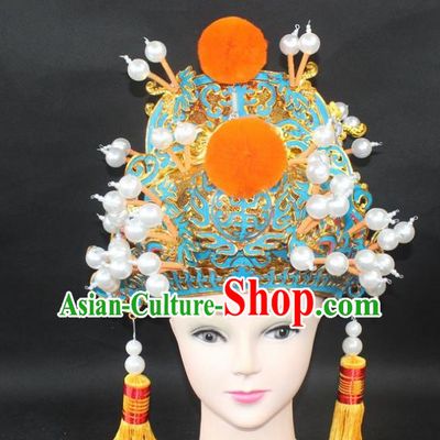 Traditional China Beijing Opera Young Men Hair Accessories Emperor Hat, Ancient Chinese Peking Opera King Official Hat Headwear