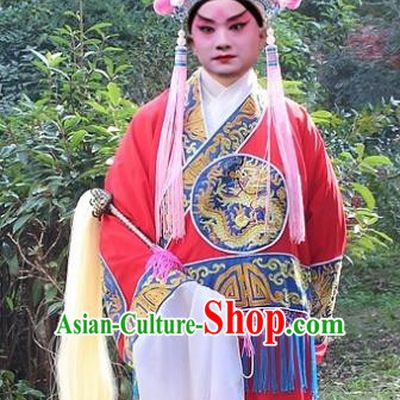 Traditional China Beijing Opera Costume Eunuch Red Embroidered Robe and Headwear, Ancient Chinese Peking Opera Embroidery Gwanbok Clothing