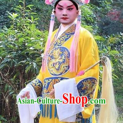 Traditional China Beijing Opera Costume Eunuch Yellow Embroidered Robe and Headwear, Ancient Chinese Peking Opera Embroidery Gwanbok Clothing