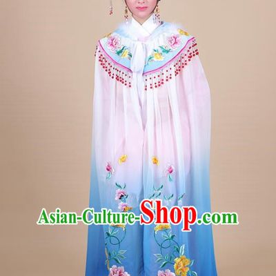 Traditional China Beijing Opera Young Lady Hua Tan Costume Female Blue Embroidered Cloak, Ancient Chinese Peking Opera Diva Embroidery Mantle Clothing