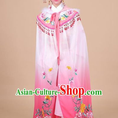 Traditional China Beijing Opera Young Lady Hua Tan Costume Female Pink Embroidered Cloak, Ancient Chinese Peking Opera Diva Embroidery Mantle Clothing