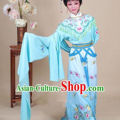 Traditional China Beijing Opera Young Lady Hua Tan Costume Female Princess Clothing, Ancient Chinese Peking Opera Diva Embroidery Blue Dress