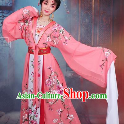 Traditional China Beijing Opera Young Lady Hua Tan Costume Peach Pink Embroidered Cape, Ancient Chinese Peking Opera Diva Embroidery Peony Water Sleeve Dress Clothing